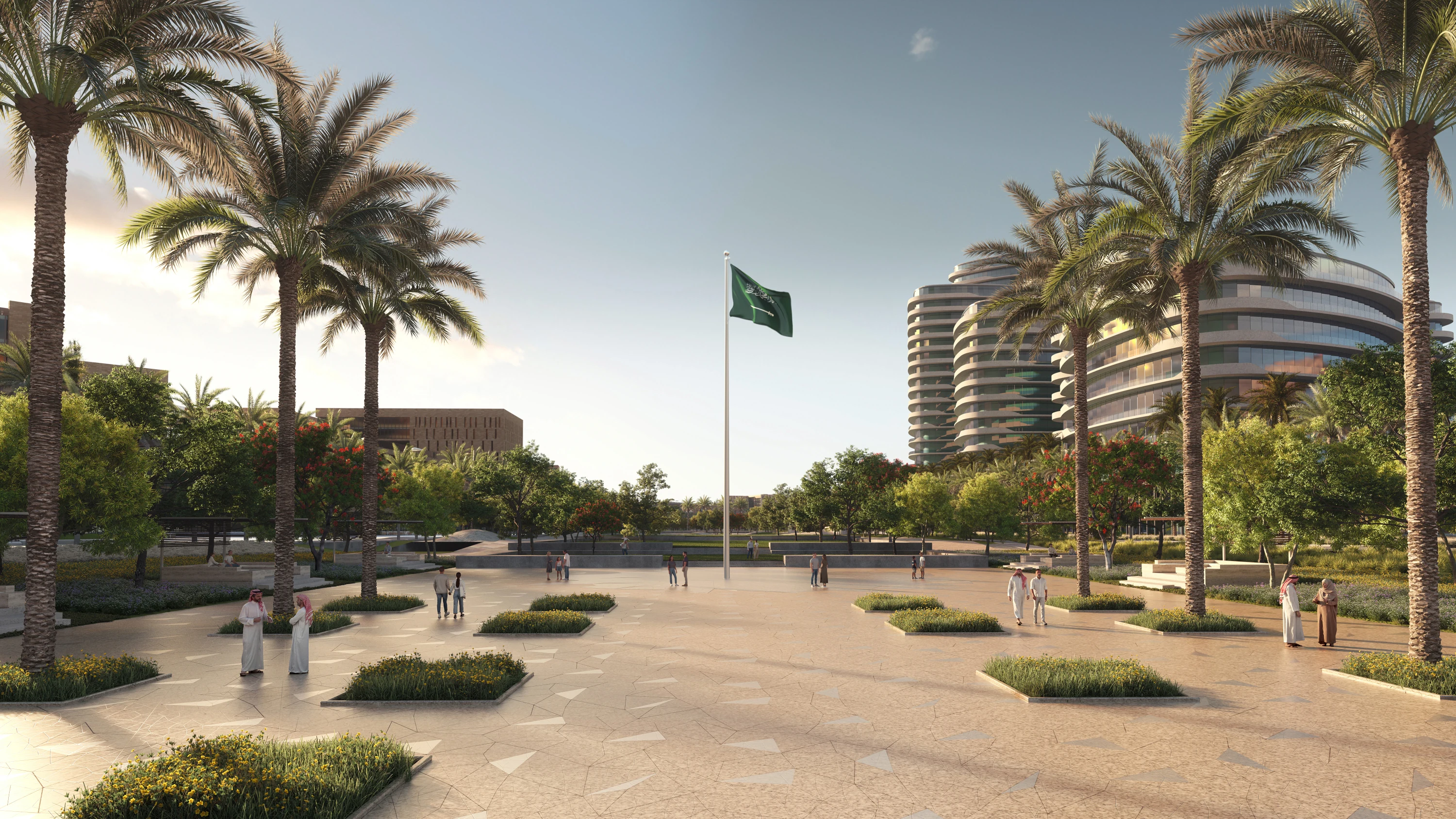 ساحة Jawhara المنسّقة بأشجار النخيل