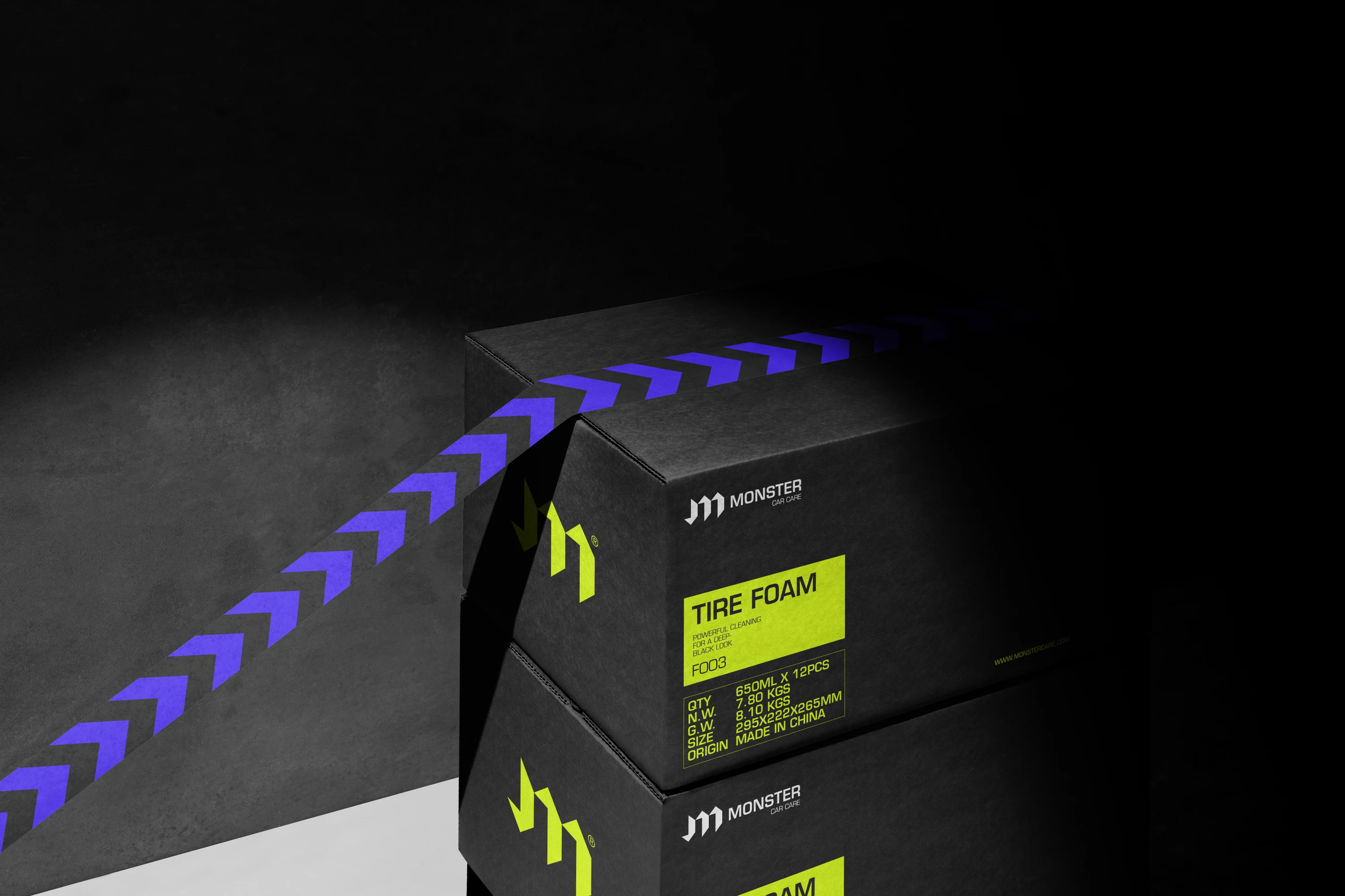 Monster shipping boxes with chevron tape